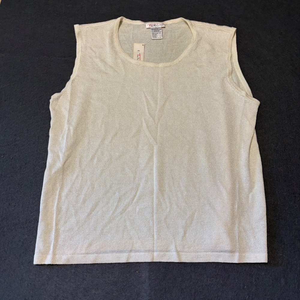 NWT Vintage Talbots Sleeveless Shell Women XL Ivory Metallic Silk Blend Tank